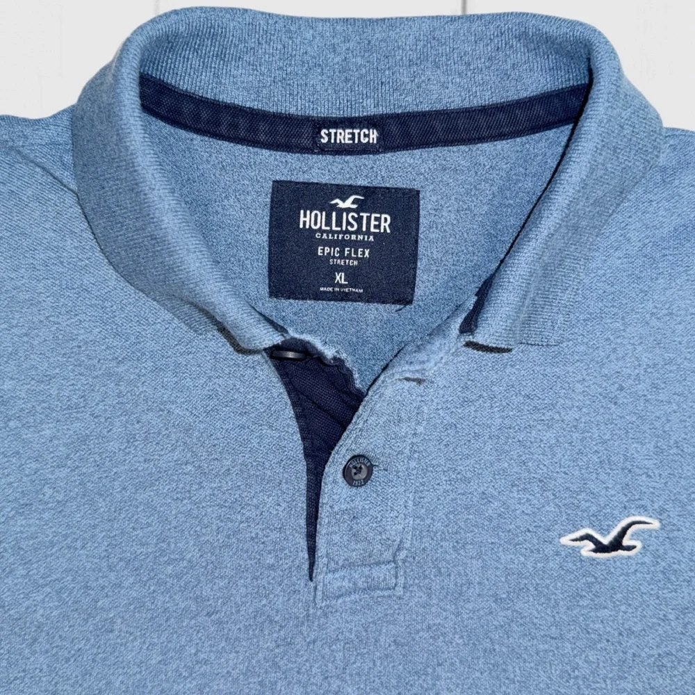 Hollister Men’s Epic Flex Stretch Polo Shirt Blue Size XL - Picture 7 of 9
